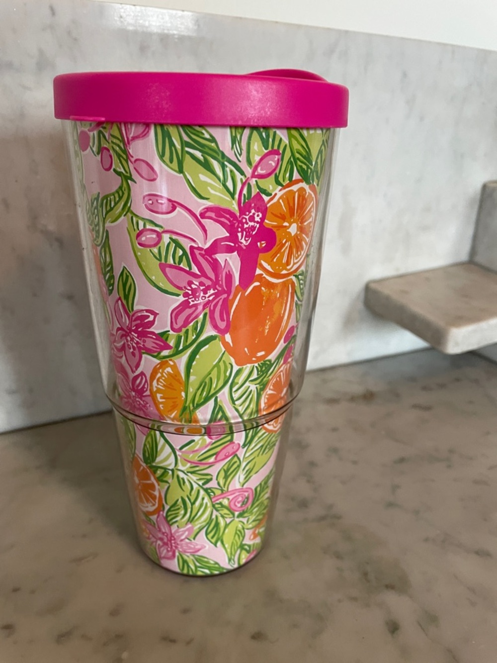 LILLY PULITZER Peelin Out Pink, Orange & Green Floral Citrus Tumbler
